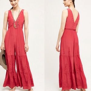 Anthropologie Elevenses silk embroidered jumpsuit